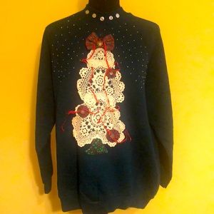 Lace doily Christmas tree sweater